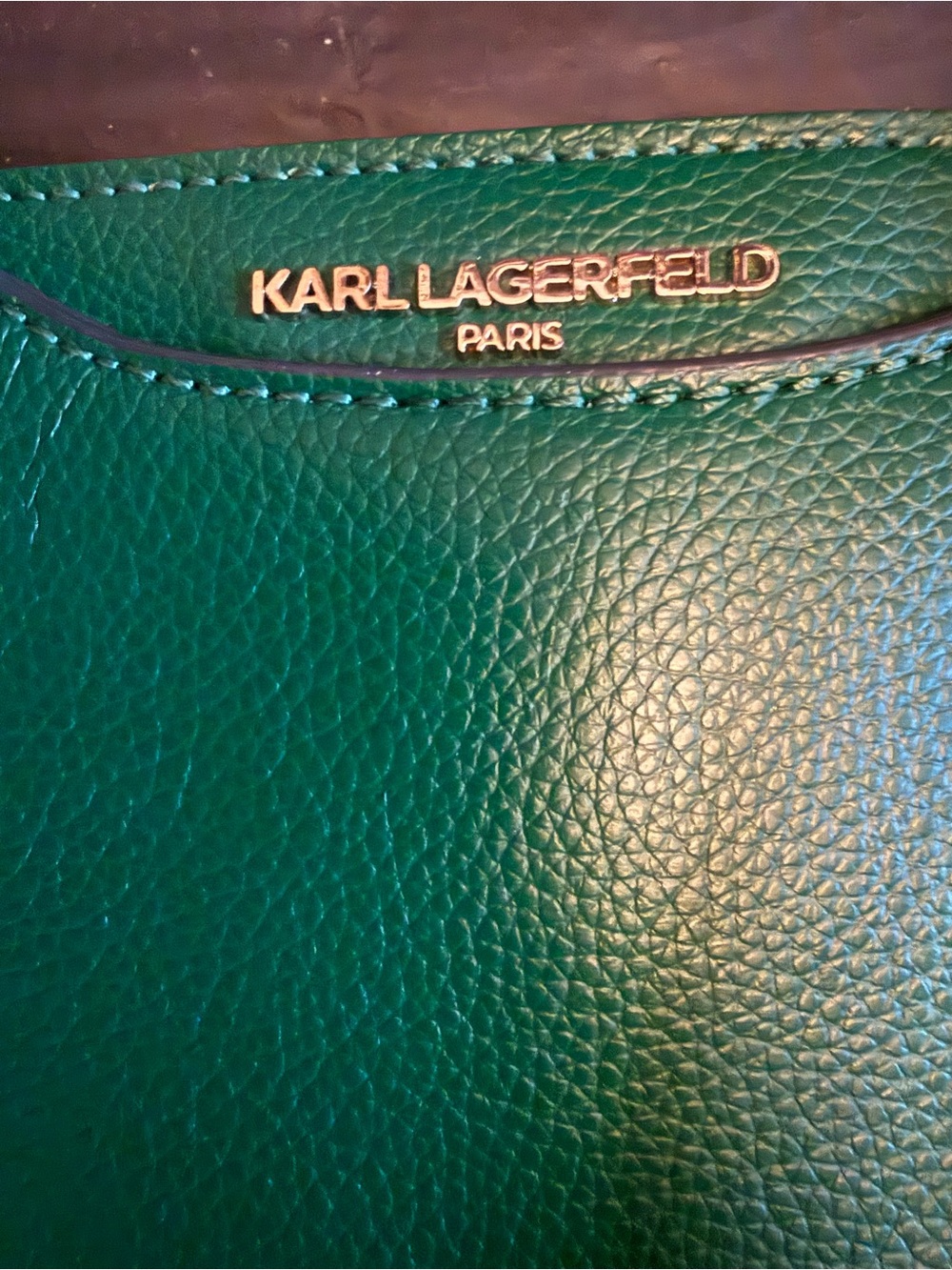 Karl Lagerfeld Green Pebbled Leather Shoulder Bag with Gold Logo